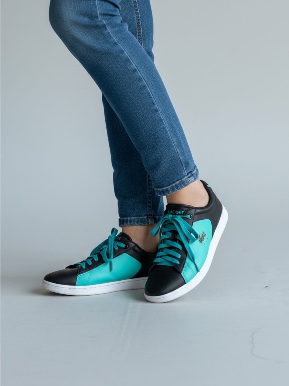 Lacoste Women's Black and Teal Low-Top Sneakers